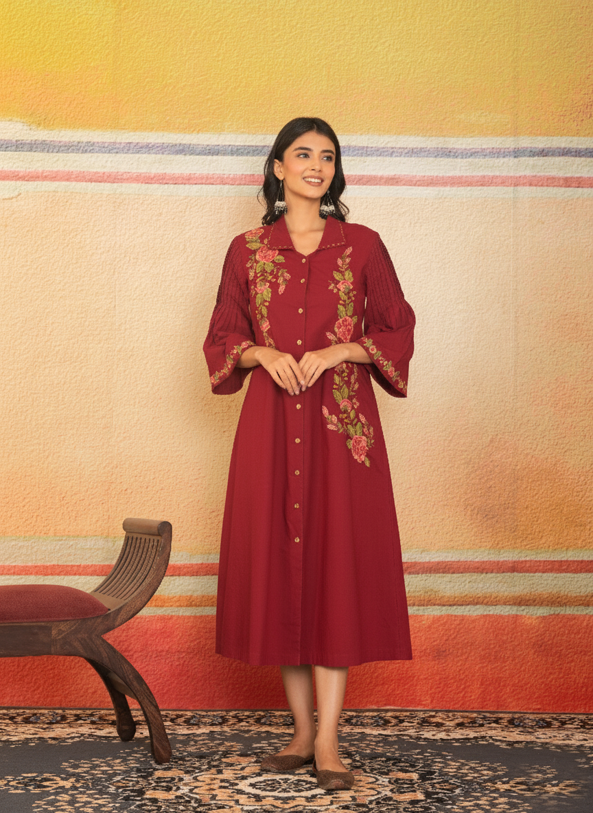 Burgundy Bloom Dress